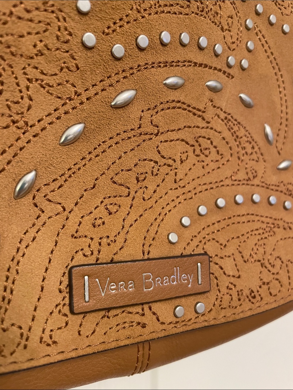Vera Bradley CARSON Brown Leather Suede Studded Shoulder or Crossbody Bag - Picture 3 of 16